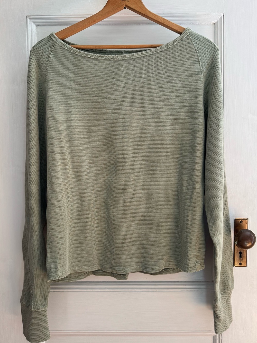 We The Free Sage Green Waffle Knit Long-Sleeve Top